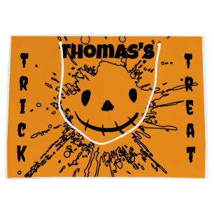 Personalised Halloween Pumpkin Face Trick or Treat Large Gift Bag