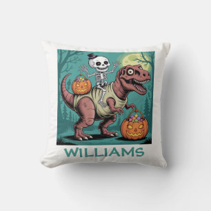 Personalised Halloween Skeleton Riding Dinosaur Cushion