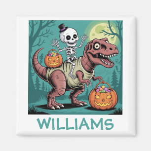 Personalised Halloween Skeleton Riding Dinosaur Magnet