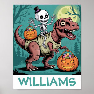 Personalised Halloween Skeleton Riding Dinosaur Poster