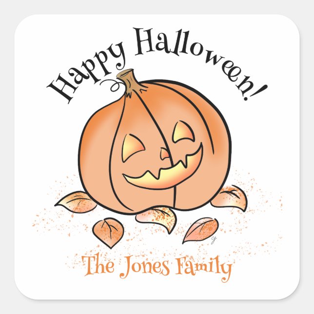 Personalised Halloween Sticker Cute Jack o Lantern (Front)