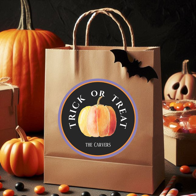 Personalised, Halloween Trick or Treat w/Pumpkin Classic Round Sticker (Creator Uploaded)