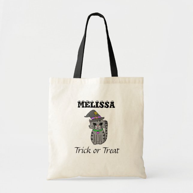 Personalised Halloween Trick or Treating Cat Tote Bag (Front)