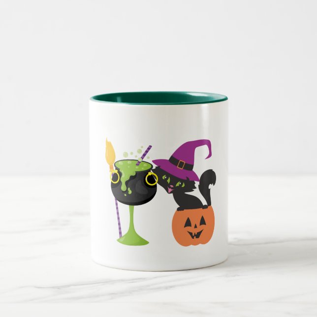 Personalised Halloween Witch Black Cat Coffee Mug (Center)