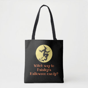 Personalised Halloween Witch Way Black Candy Tote Bag