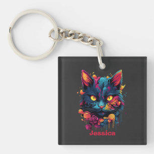 Personalised Halloween/Witch/Wizard/Goth Cat Key Ring