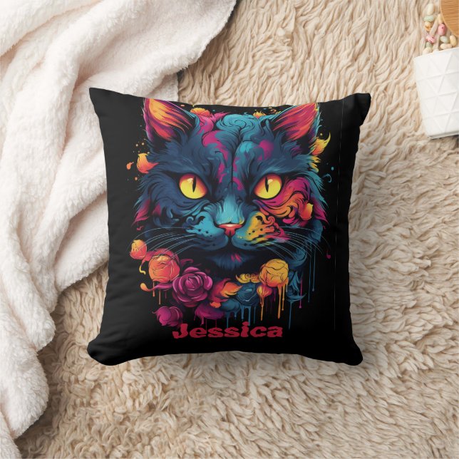 Personalised Halloween/Witch/Wizard/Scary Cat Cushion (Blanket)