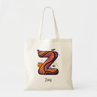 Personalised Halloween Z Initial Name Tote Bag