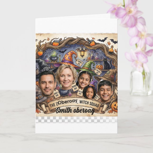 Personalised HalloweenSpooky Witch Squad Card (Orchid)