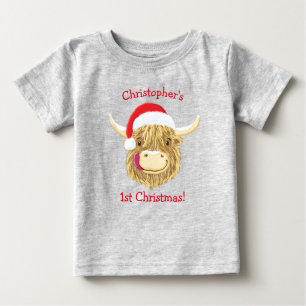 Personalised Hamish Highland Cow First Christmas Baby T-Shirt