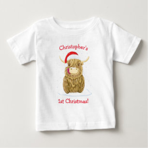 Personalised Hamish Highland Cow In The Snow Baby T-Shirt