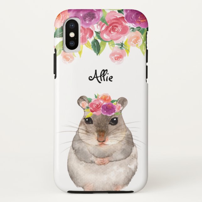Personalised Hamster and Flowers Case-Mate iPhone Case (Back)
