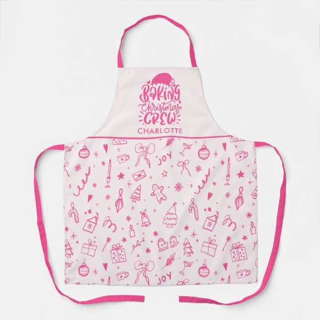 Personalised Hand Drawn Baking Christmas Crew Apron (Front)
