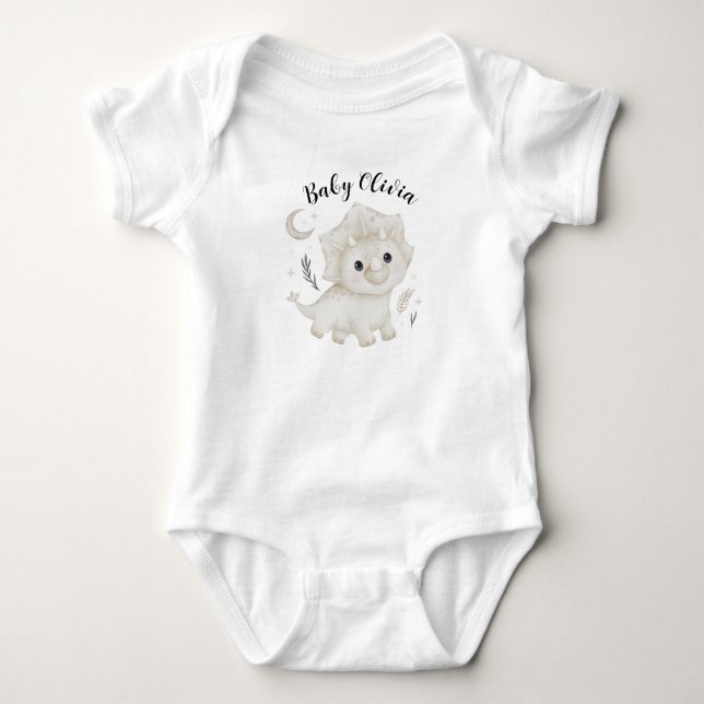 Personalised Hand-Drawn Dinosaur Baby Bodysuit (Front)