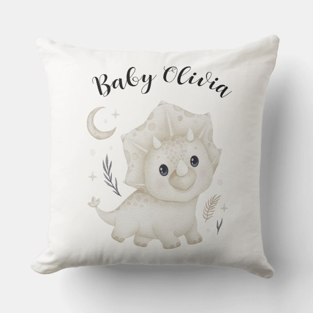 Personalised Hand-Drawn Dinosaur Nursery Pillow (Front)