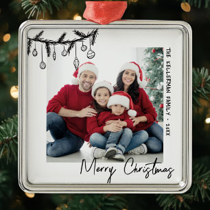 Personalised Hand Drawn Family Photo Christmas Metal Ornament