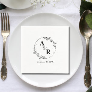Personalised Hand Drawn Floral Wedding Initials Napkin