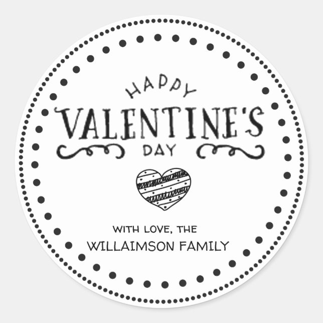 Personalised Hand-Drawn Happy Valentine's Day Classic Round Sticker (Front)