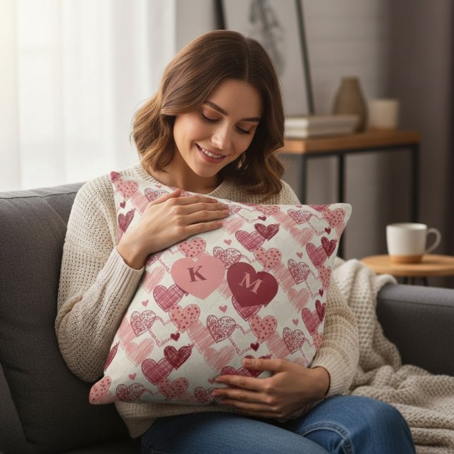 Personalised Hand Drawn Hearts Pattern Cushion (Creator Uploaded)