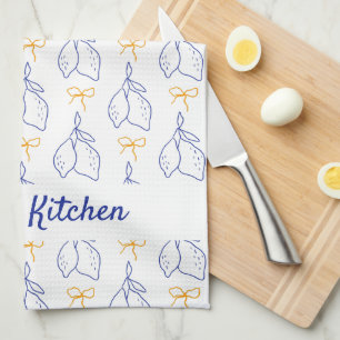 Personalised Hand Drawn Italian Blue Lemons  Tea Towel