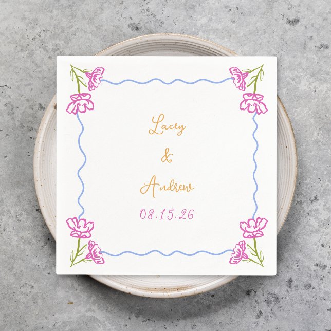 Personalised Hand Drawn Italian Floral Wedding Napkin (Creator Uploaded)