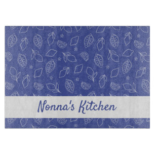 Personalised Hand Drawn Italian Lemons Blue Cutting Board