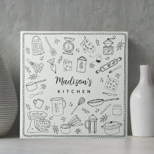 Personalised Hand Drawn Kitchen Cooking Utensils  Ceramic Tile