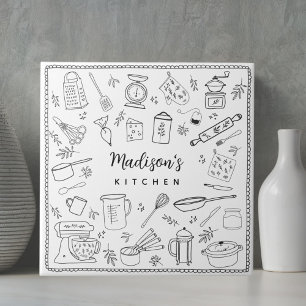 Personalised Hand Drawn Kitchen Cooking Utensils Ceramic Tile