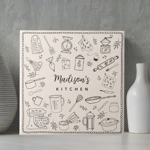 Personalised Hand Drawn Kitchen Cooking Utensils Ceramic Tile