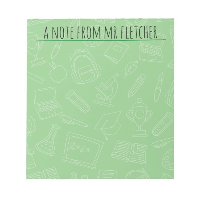 Personalised Hand Drawn School Supplies Pattern Po Notepad (Front)