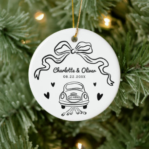 Personalised Hand Drawn Whimsical Bow Wedding Ceramic Ornament