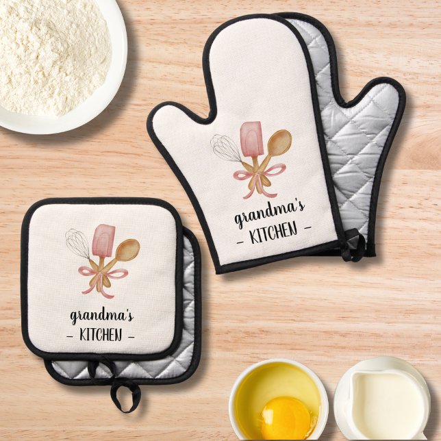 Personalised Hand Drawn Whisk Spoon Modern  Oven Mitt & Pot Holder Set (Creator Uploaded)
