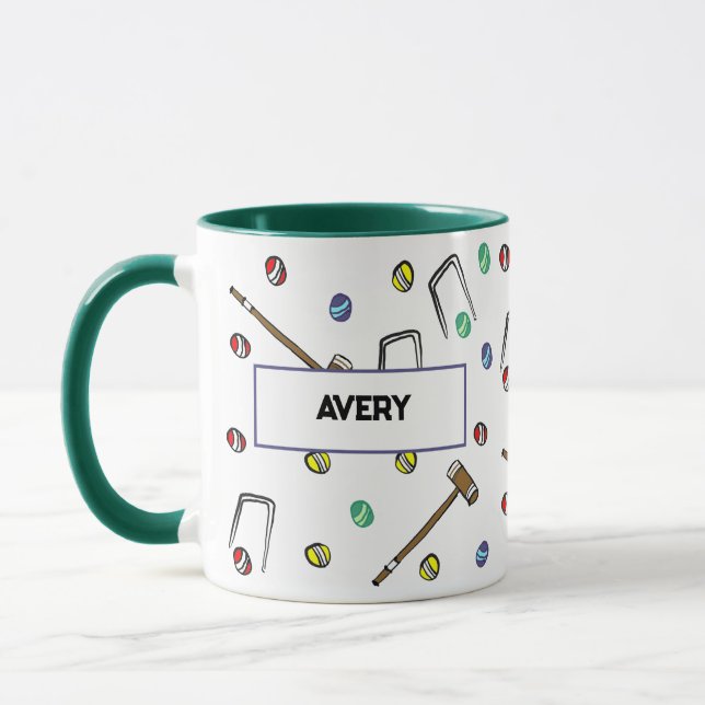 Personalised Hand-Illustrated Croquet Team Player Mug (Left)