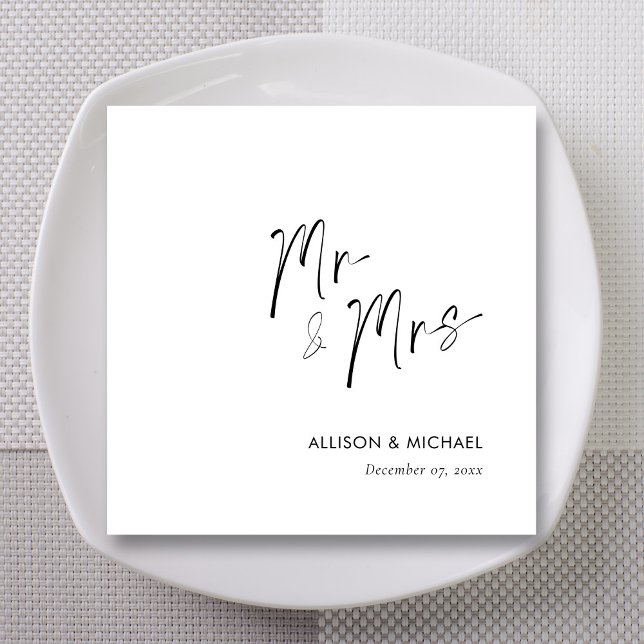 Personalised Hand Lettered Mr and Mrs Wedding Napkin (Creator Uploaded)