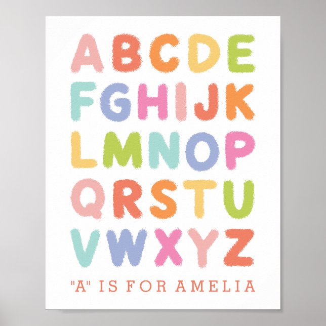 Personalised Hand Lettered Rainbow Alphabet Print (Front)