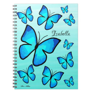 Personalised Hand-painted Blue Butterflies Ombre Notebook