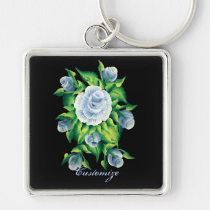 Personalised Hand Painted Blue Roses Key Chain 3