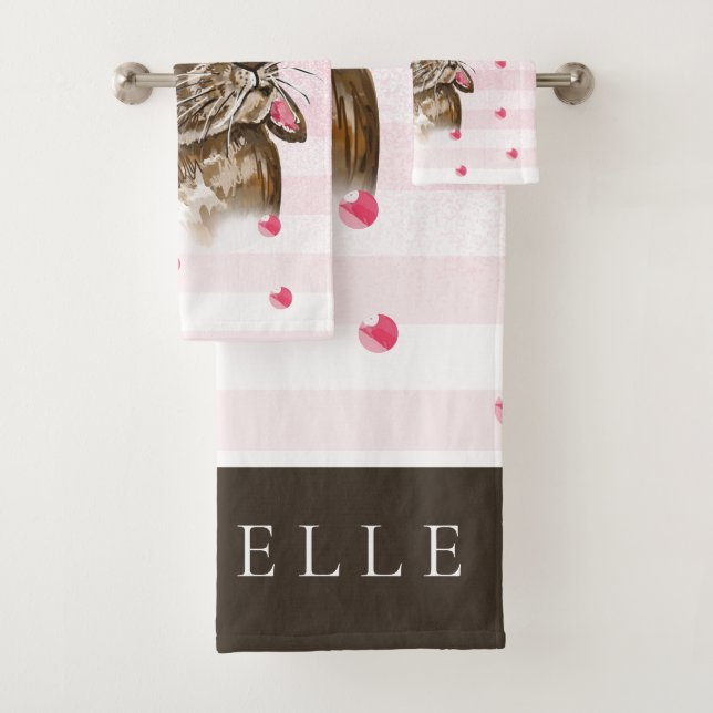 Personalised Hand painted Bunny glitter Bath Towel Set (Insitu)