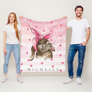 Personalised Hand painted Bunny glitter Fleece Blanket