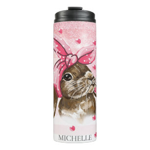 Personalised Hand painted Bunny glitter Thermal Tumbler