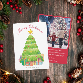 Personalised Hand-Painted Christmas Tree Photo Holiday Card