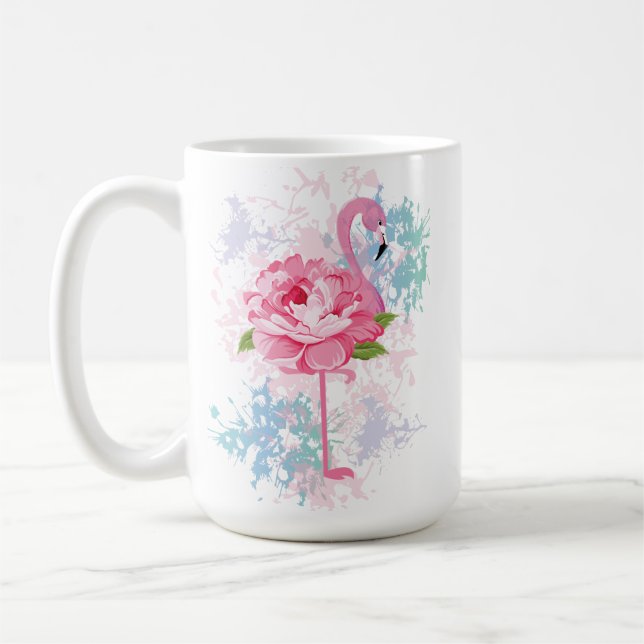 Personalised Hand painted pink flamingo Coffee Mug (Left)
