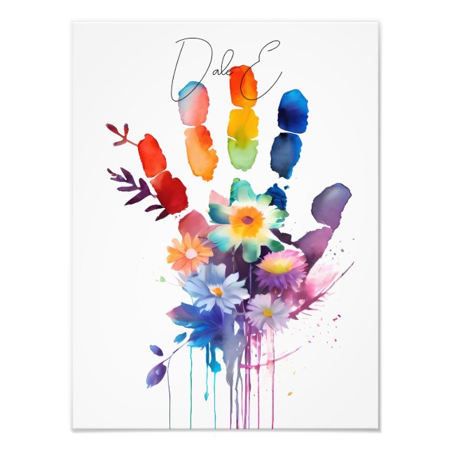 Personalised Hand Print Colourful with Flowers Art (Front)