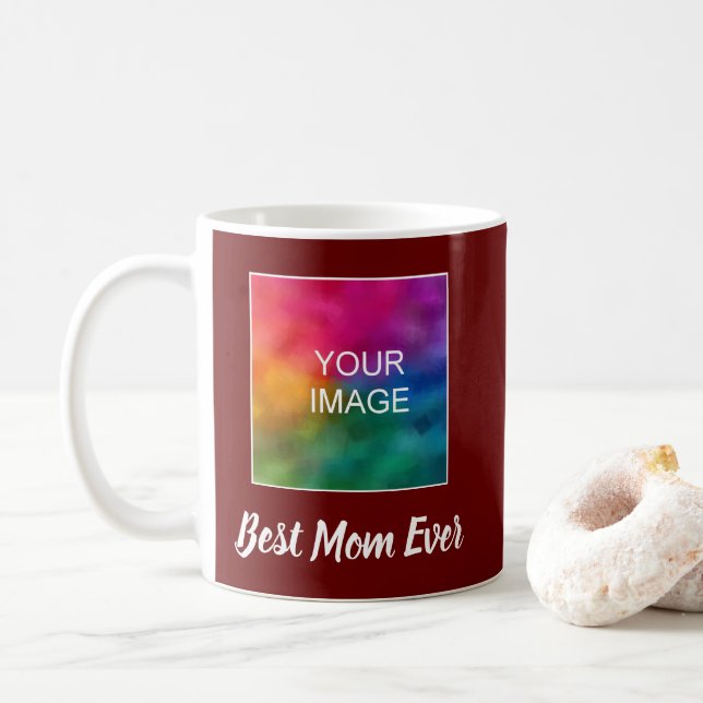 Personalised Hand Script Dark Red Best Mum Ever Coffee Mug (With Donut)