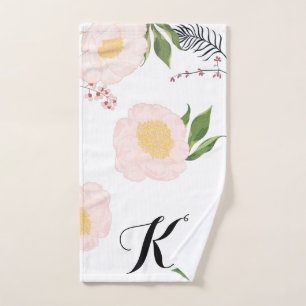 Personalised Hand Towel Baby Pink Cosmos on White