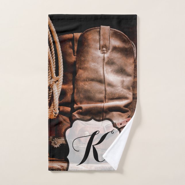 Personalised Hand Towel Cowboy Boots Barn Wood Rus (Hand Towel)