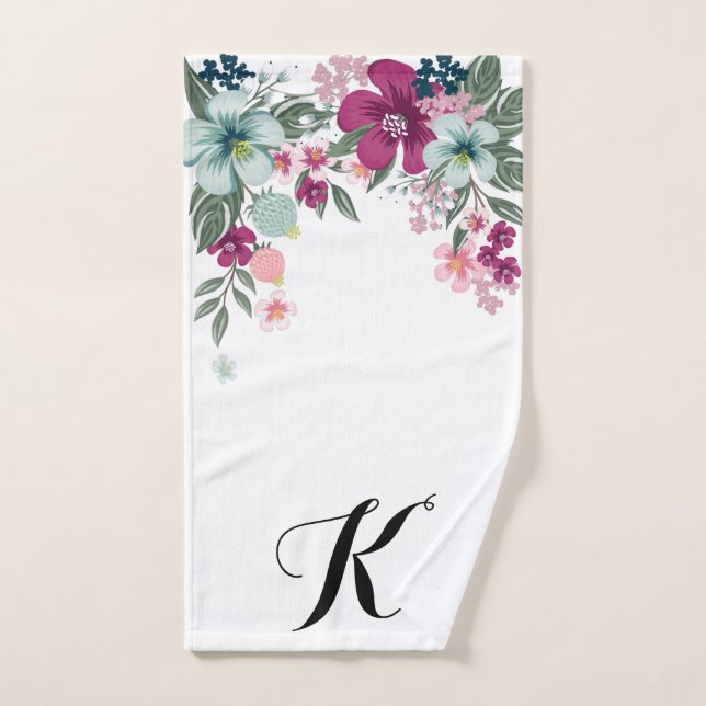 Personalised Hand Towel Tropical Flowers on White (Hand Towel)