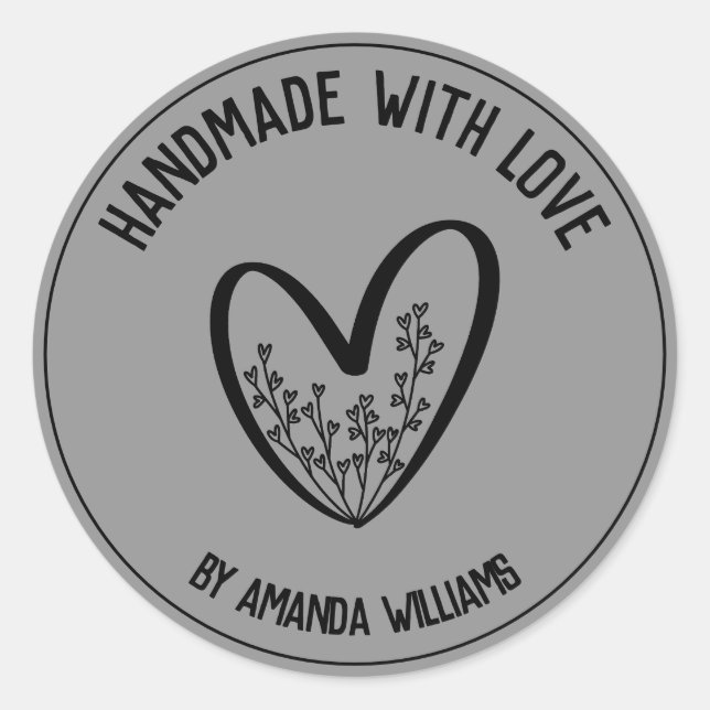 Personalised Handmade with Love Classic Round Sticker (Front)