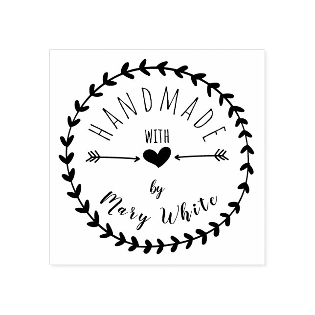 Personalised Handmade With Love Heart Arrows Round Rubber Stamp (Imprint)