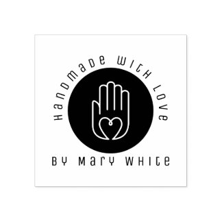 Personalised Handmade With Love Heart Hand Round Rubber Stamp